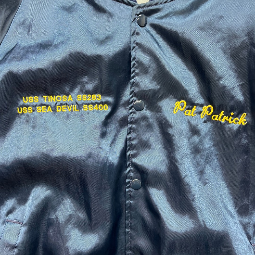 Vintage US Submarine Veterans WWII Satin Bomber Jacket Navy Blue XL Pat Patrick - Picture 4 of 8